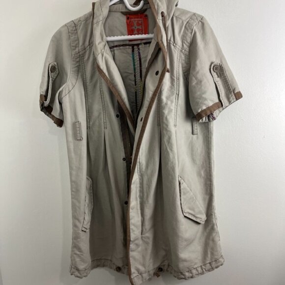 Free People Khaki Short Sleeve Cotton Utility Jacket w/ Hood - Picture 7 of 11